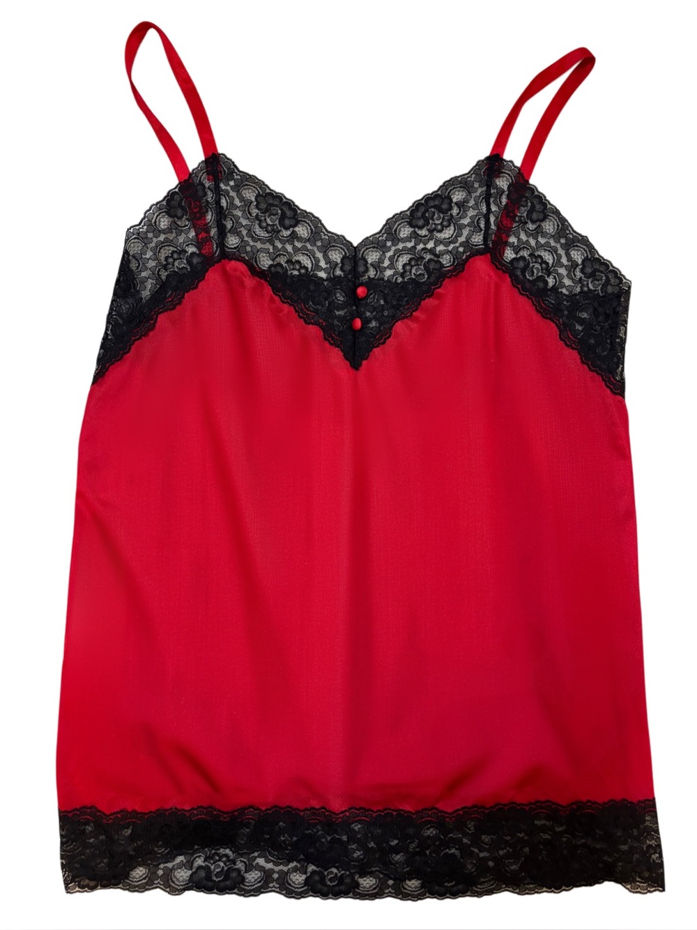 Vintage 1980s Avon Style Red & Black Gothic Lace Slip Cami - Plus Size XL / 1X